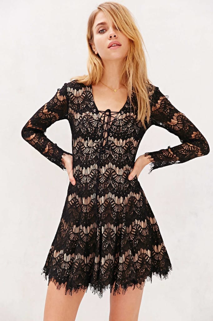 Long sleeve eyelash lace dress with Free shipping | Uniqistic.com