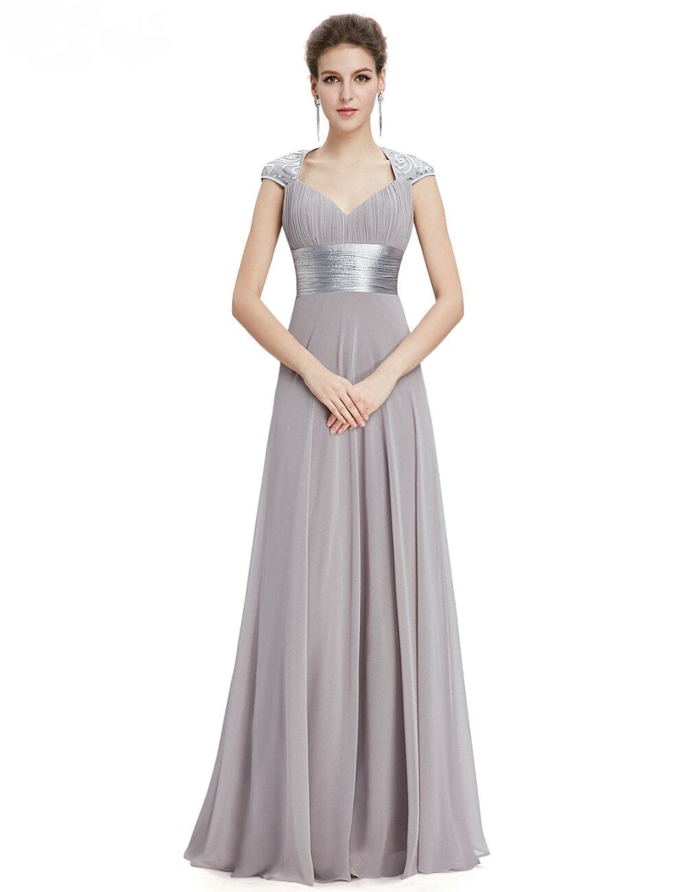 V-neck Sequins Chiffon Ruffles Empire Line Evening Bridesmaid Dress ...