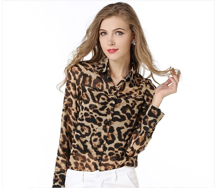 Leopard single-breasted long-sleeved blouse | Uniqistic.com