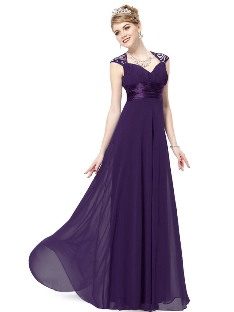 V-neck Purple Sequins Chiffon Ruffles Empire Line Evening Dress