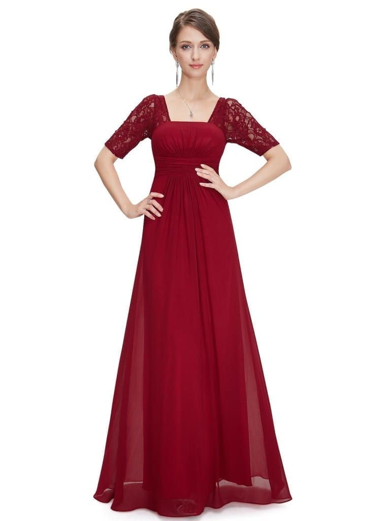 Sexy Fashion Red Lace Square Neckline Long Prom Evening Dress