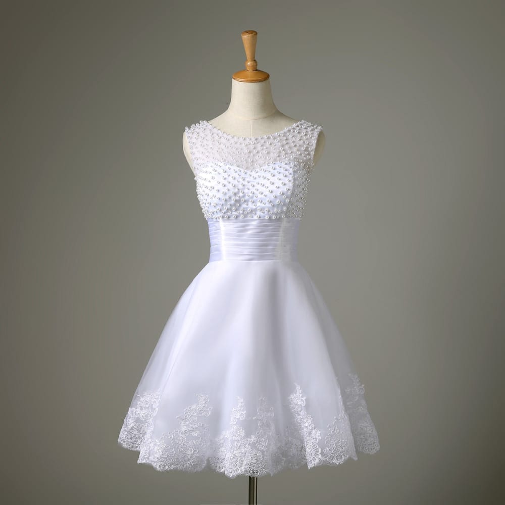 A-Line Lace Pearl Short Wedding Dress - Uniqistic.com