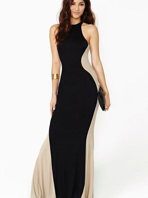 Swerve Halter Two-tone Evening Dress in Dresses