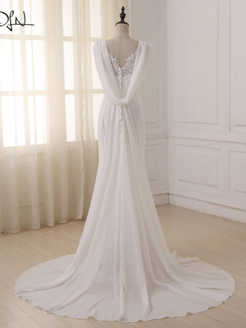 White/Ivory Chiffon Embroidery Beach A-Line Wedding Dress - Uniqistic.com