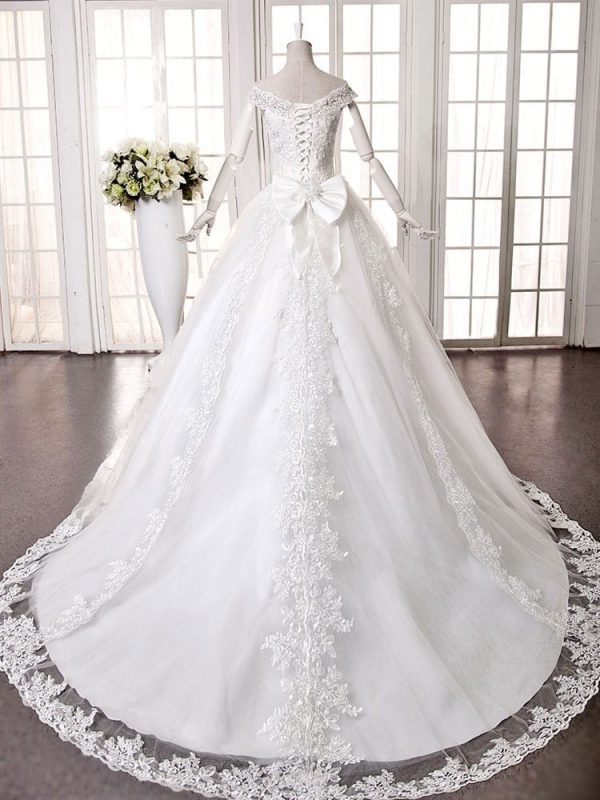 Slit Neckline Long Trailing Wedding Dress