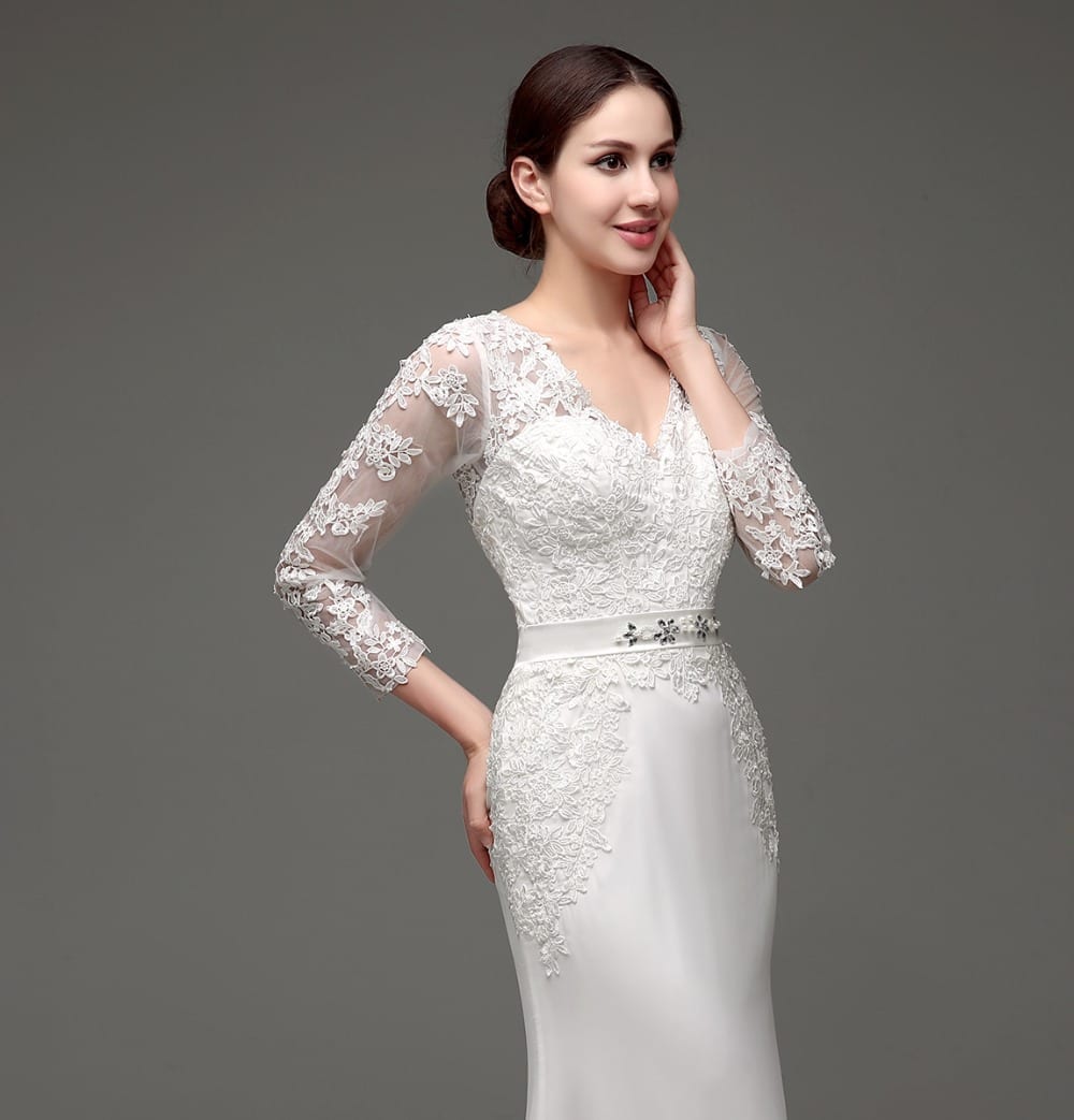 Long Sleeve Sheath Lace Appliqued Bridal Dress