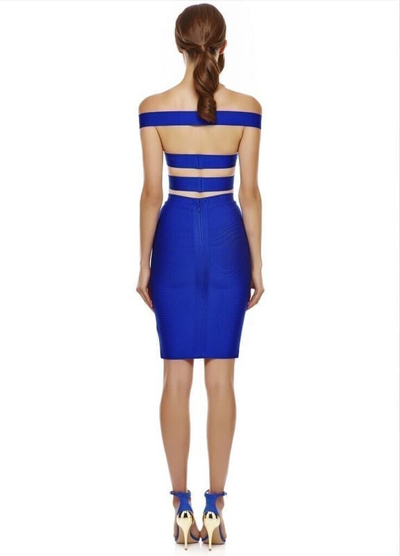 2 Piece Set Sexy Cut Out Club Blue Bodycon Bandage Dress in Dresses