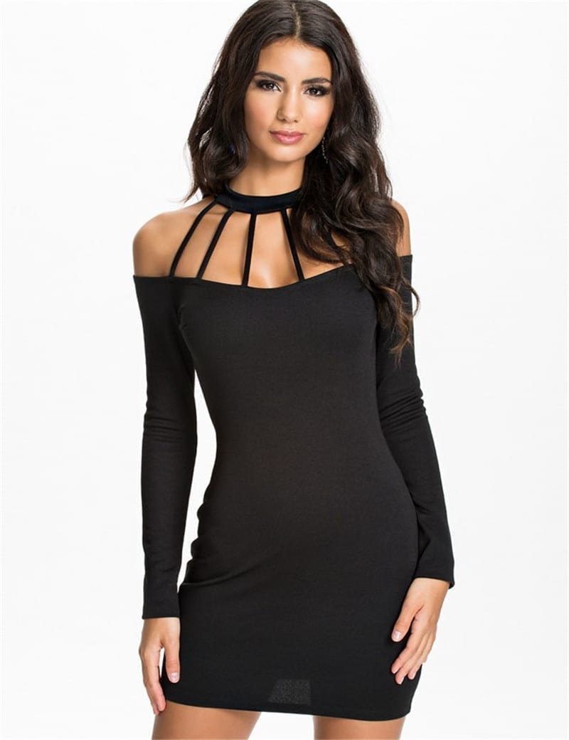 full sleeve above knee length black sexy dress - Uniqistic.com