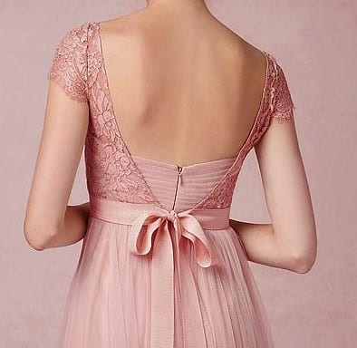 Lace Chiffon Long Bridesmaid Dress With Short Sleeve