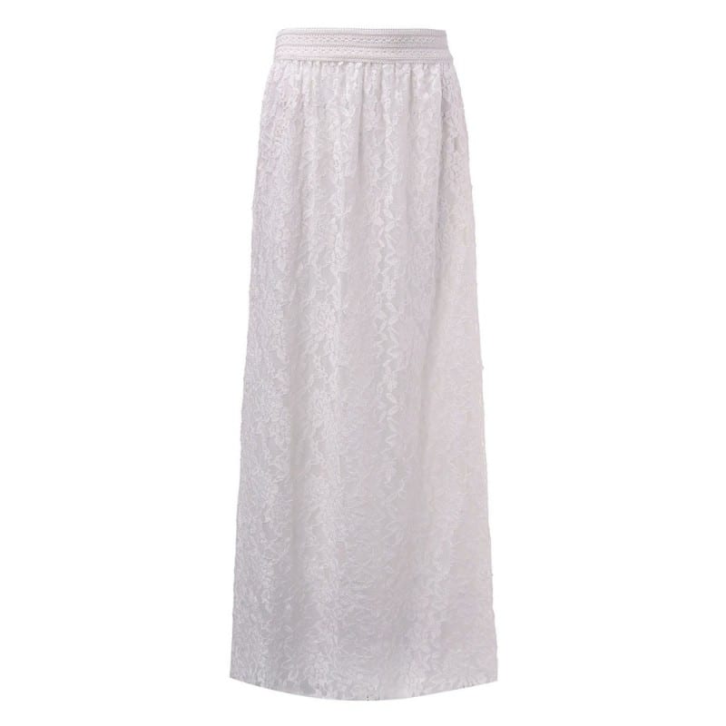 Double Layer Elastic High Waist Beige Elegant Ladies Maxi Long Skirt ...