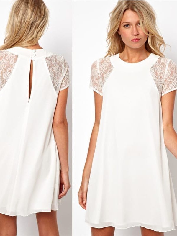 A-line Lace Chiffon Sleeve Patchwork Dress