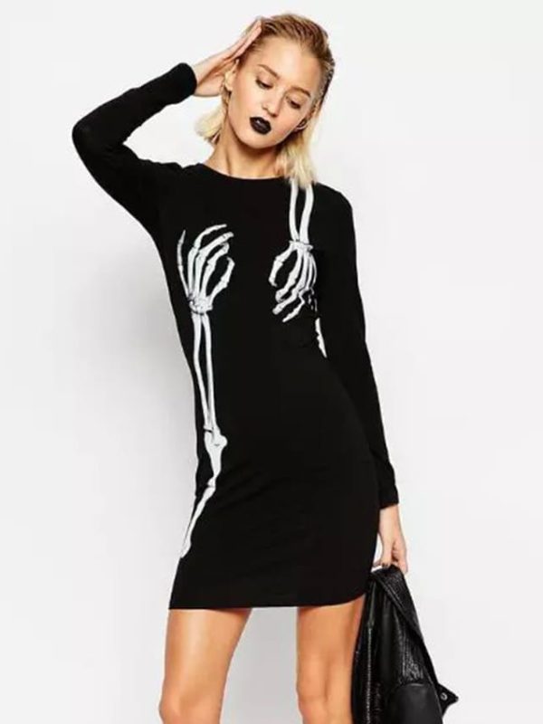 O-Neck Long Sleeve Skeleton Bodycon Dress | Uniqistic.com