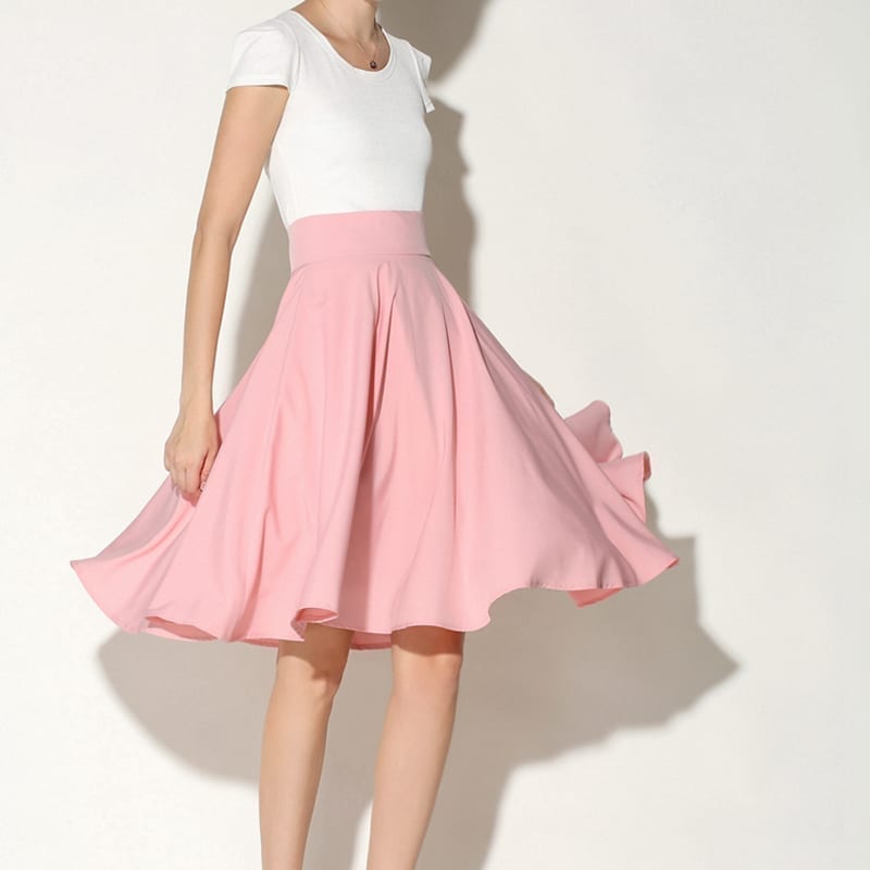 Vintage umbrella style solid pleated cotton poplin fabric skirt ...