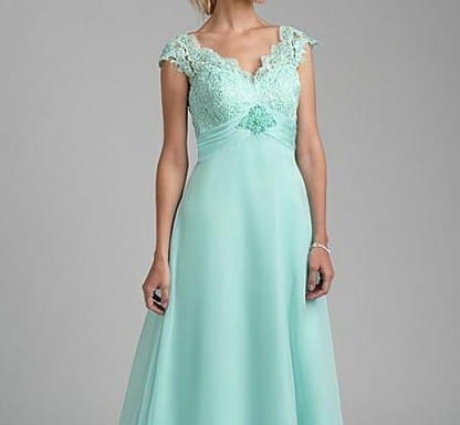 Mint Green Lace Chiffon Long Dress For Bridesmaid | Uniqistic.com