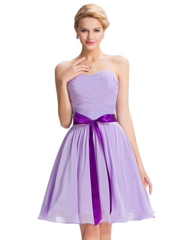Elegant Strapless Knee Length Chiffon Lilac Bridesmaid Dress ...