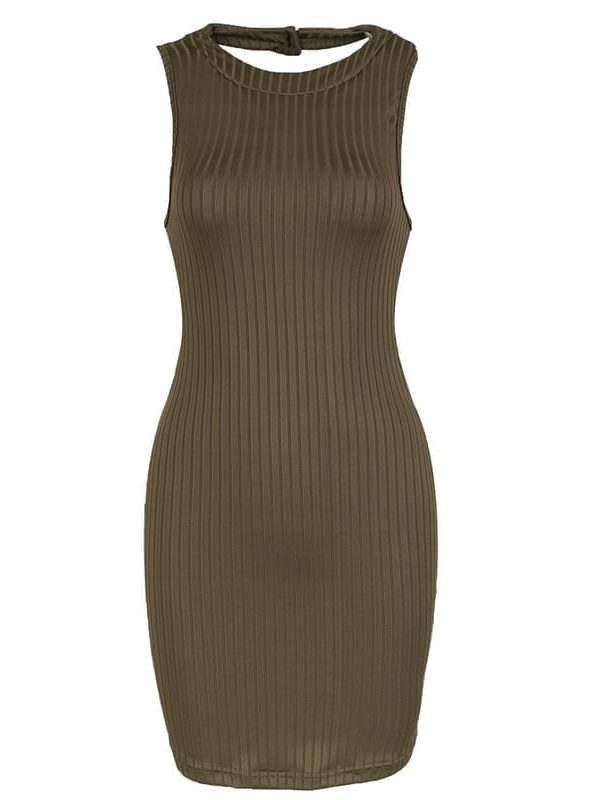 Olive Green Stripped Hatler Bodycon Dress - Uniqistic.com