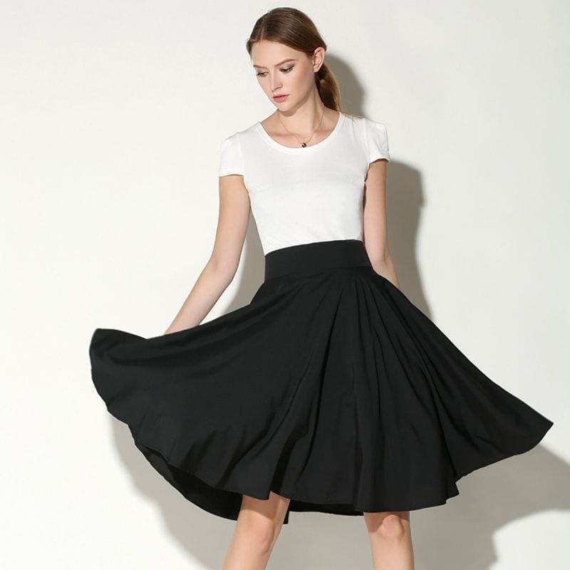 Vintage umbrella style solid pleated cotton poplin fabric skirt ...