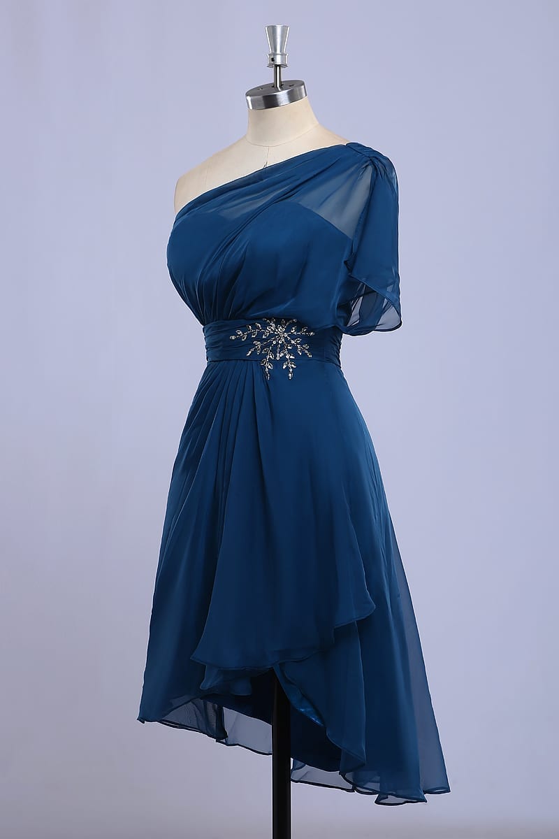 A-Line Scoop Short Sleeve Mini Bridesmaid Dress | Uniqistic.com
