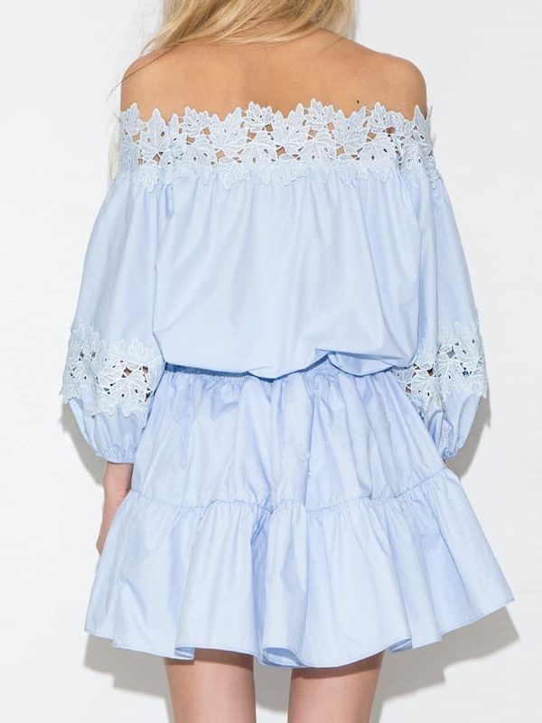Patchwork Lace Long Sleeve A-line Mini Dress