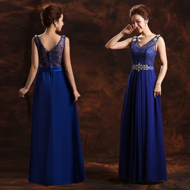 Shoulder Straps V-neck A-line Lace Chiffon Bridesmaid Dress
