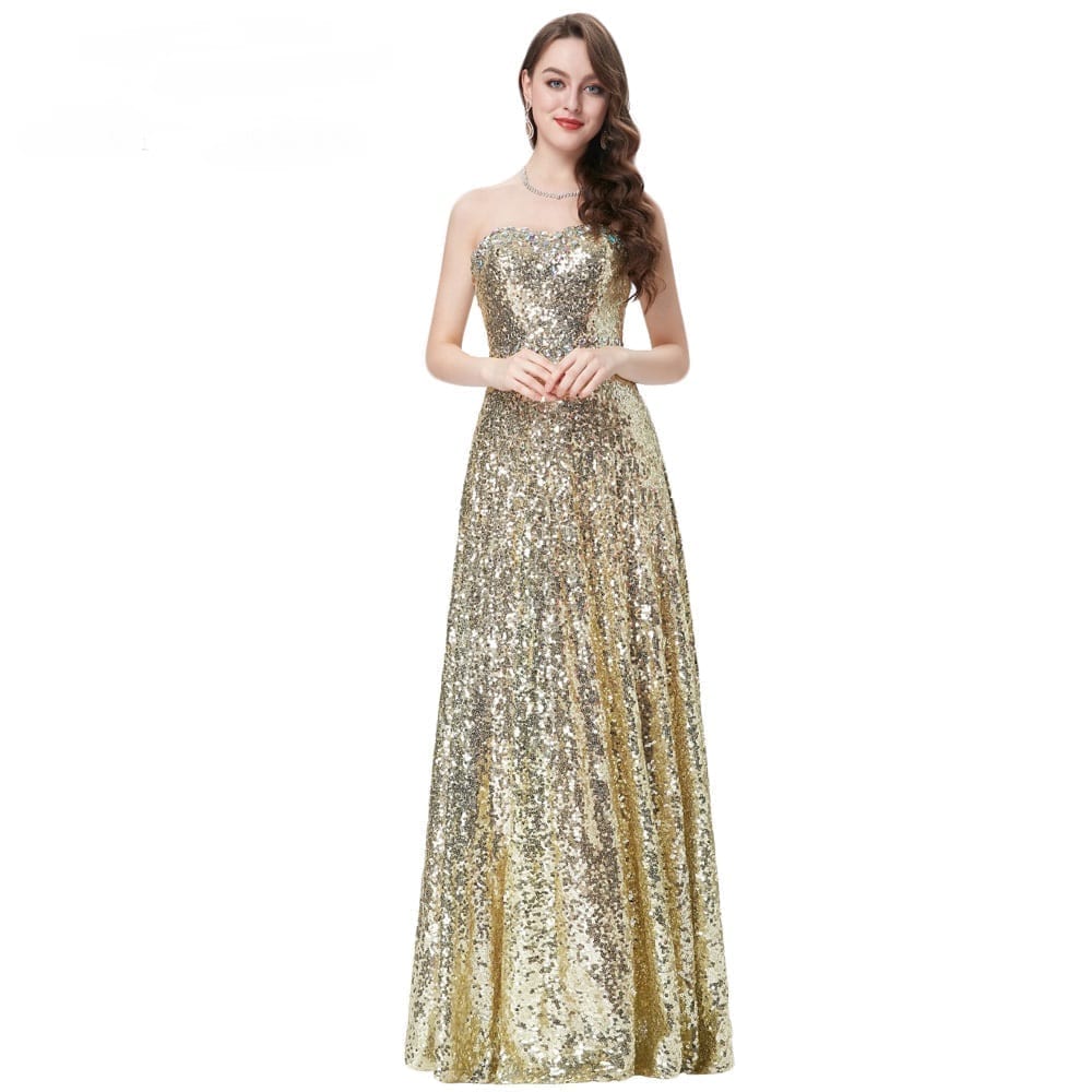 Stunning Long Sequins Gold Evening Dress | Uniqistic.com