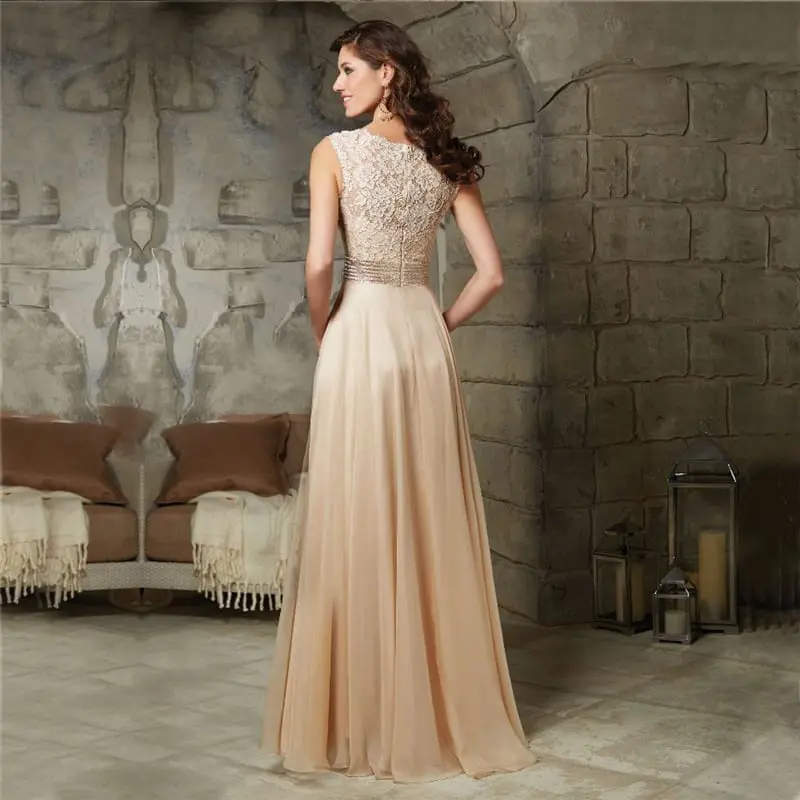 V-neck Lace Chiffon Long Bridesmaid Dress