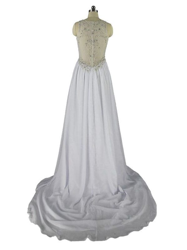 A-line V-neck Chiffon Beaded Vintage Wedding Dress