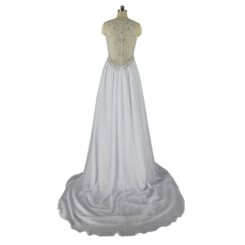A-line V-neck Chiffon Beaded Vintage Wedding Dress