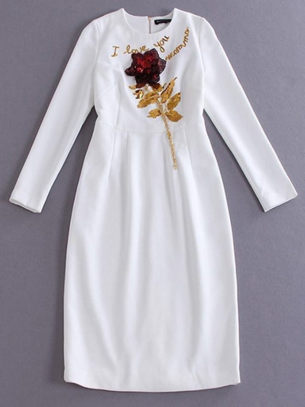 Full Sleeve Slim Elegant Sequin Solid Print Long Dress