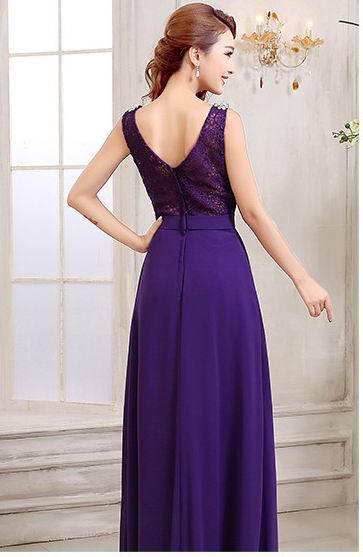 Shoulder Straps V-neck A-line Lace Chiffon Bridesmaid Dress