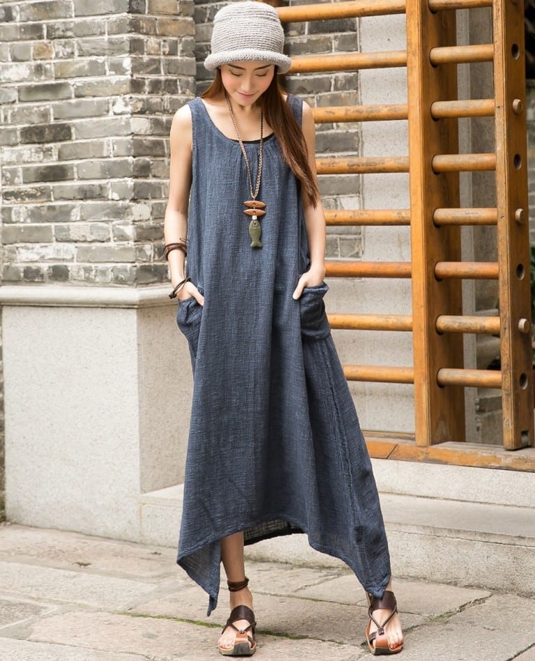 Cotton Linen Sleeveless Summer Dress | Uniqistic.com