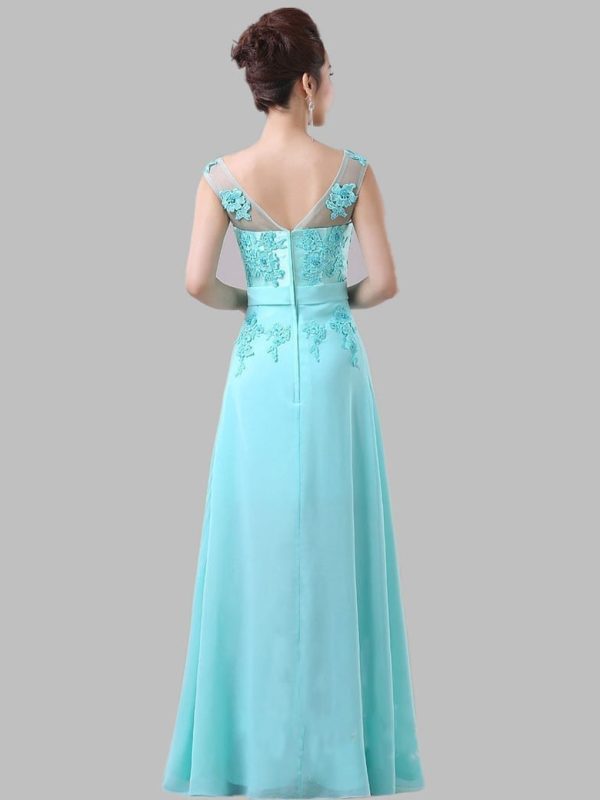 Mint Blue Lace Chiffon Long Elegant Bridesmaid Dress