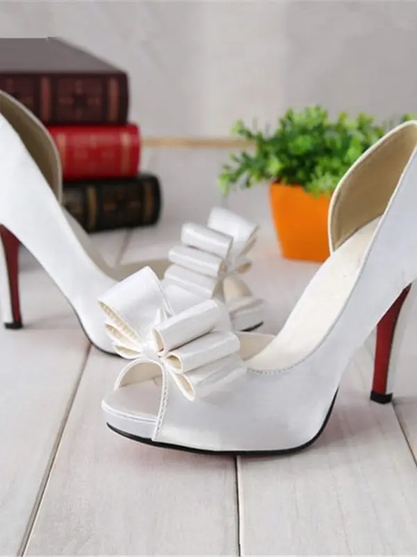 Silk Surface Bow High Heel Open Toe Satin Wedding Sandals