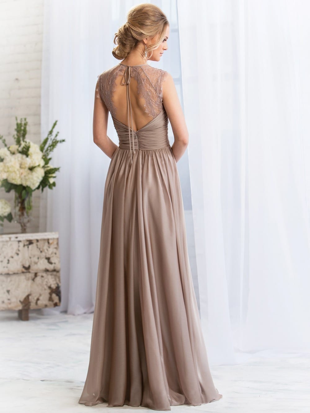 Elegant Long A-Line Lace Chiffon Bridesmaid Dress | Uniqistic.com