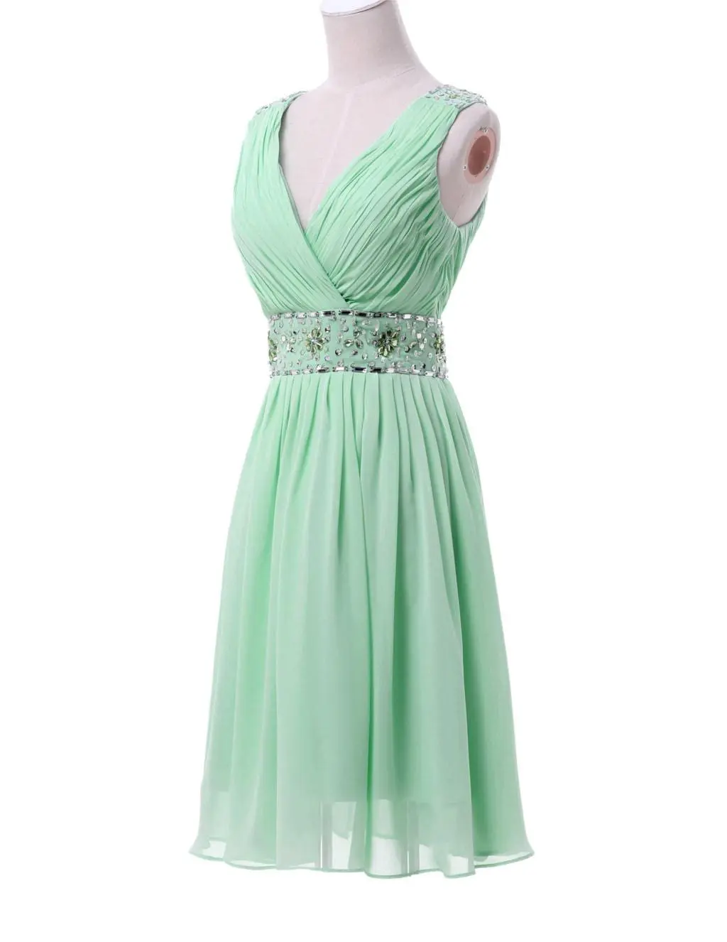 Mint Green Short Chiffon Sequin Bridesmaid Dress