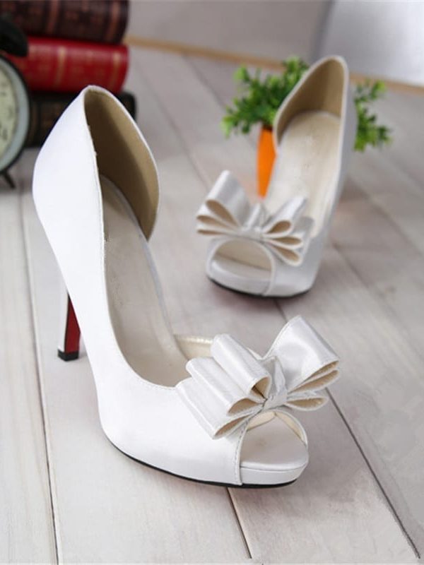 Silk Surface Bow High Heel Open Toe Satin Wedding Sandals
