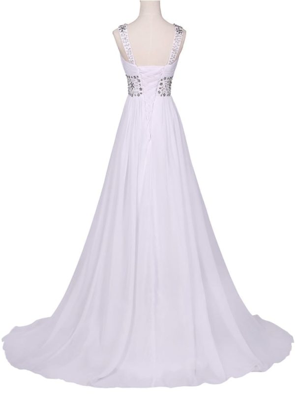Floor Length White Crystal Beach Wedding Dress