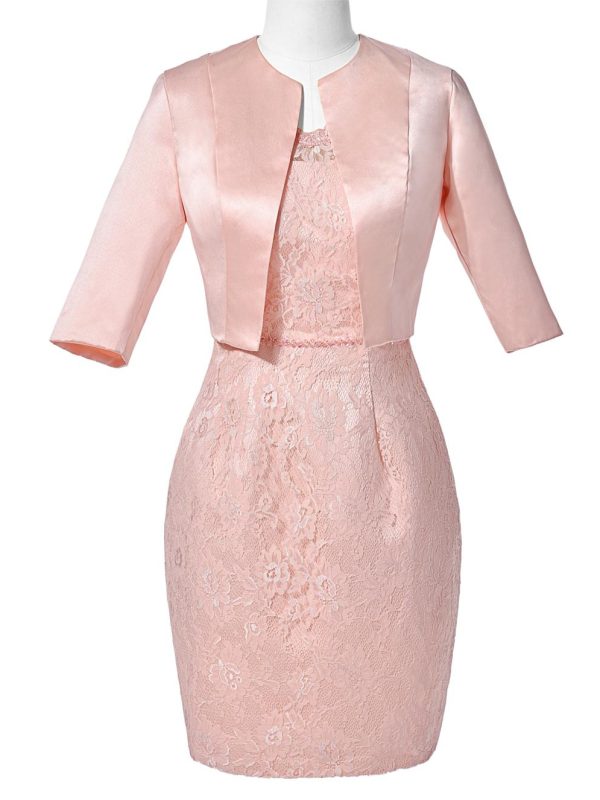 Pink Knee Length Half Sleeve Lace Mother Of The Bride Dress With Jacket