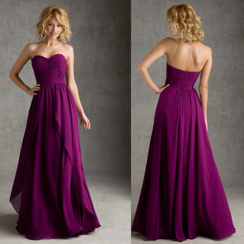 Elegant Floor-length Chiffon Ruching Sweetheart A-line Purple Bridesmaid Dress