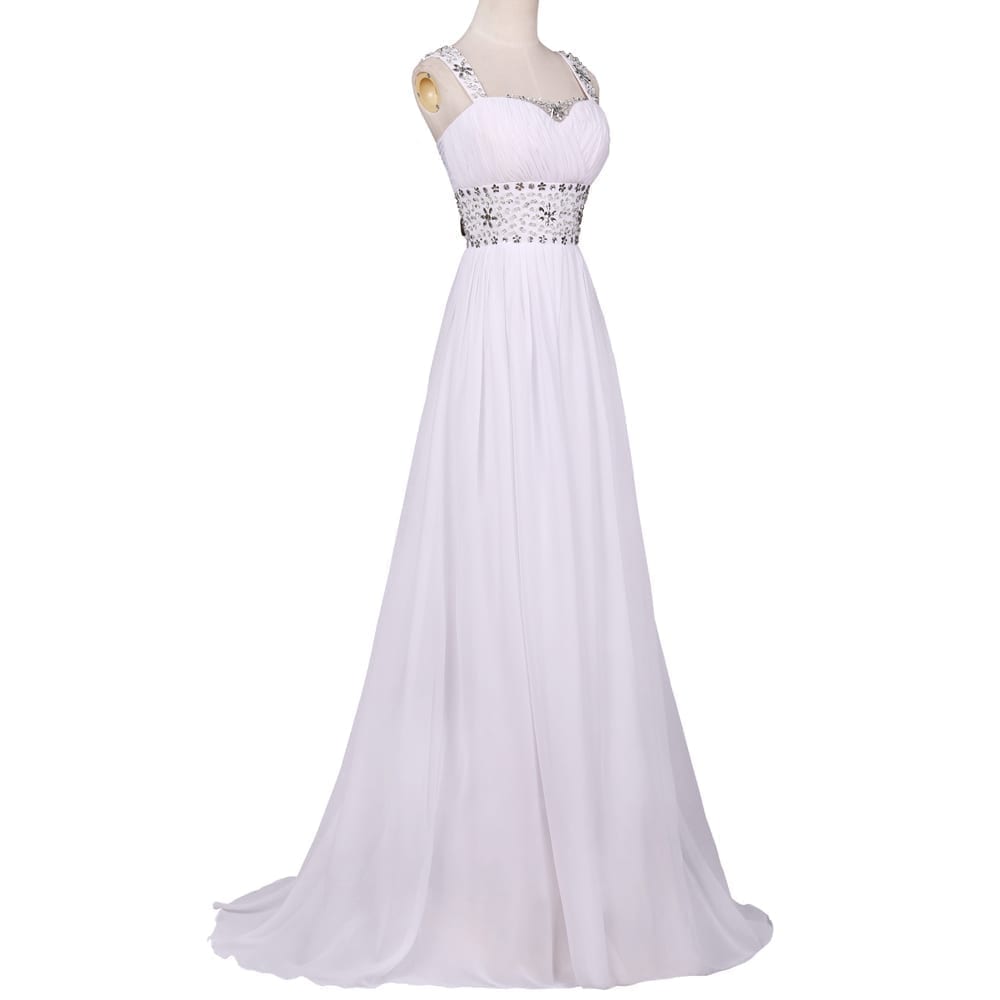 Floor Length White Crystal Beach Wedding Dress | Uniqistic.com