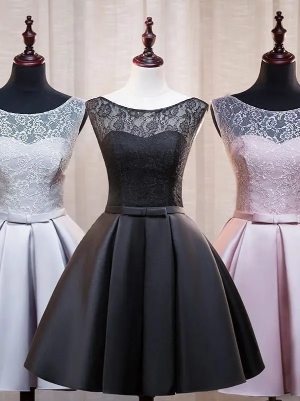 Lace Satin A-line Sleeveless Short Evening Dress