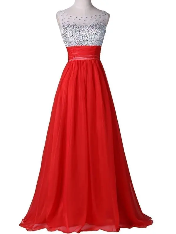 Elegant Red Crystal Beaded Long Evening Dresses
