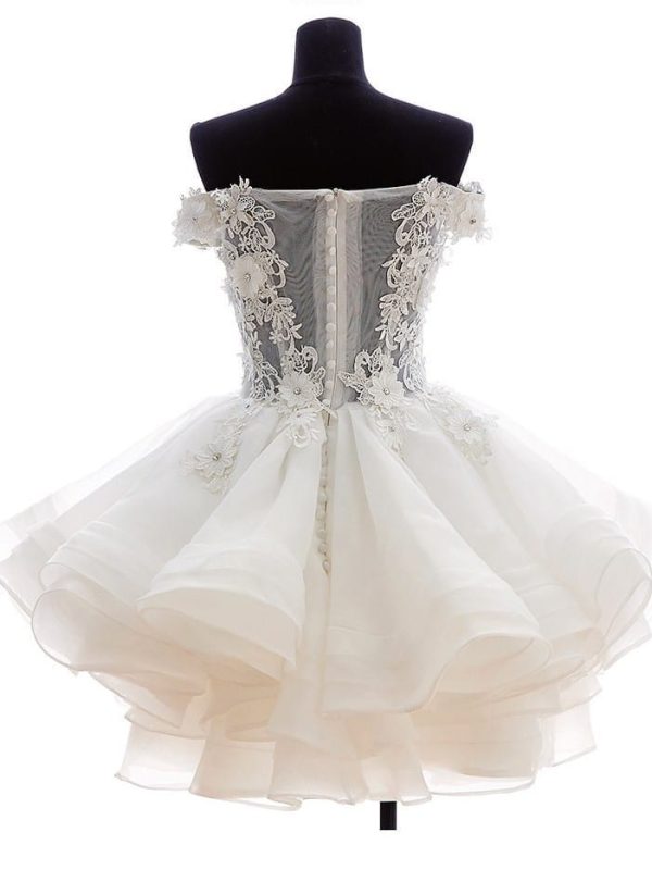 White Short Lace Off The Shoulder Organza Wedding Dress