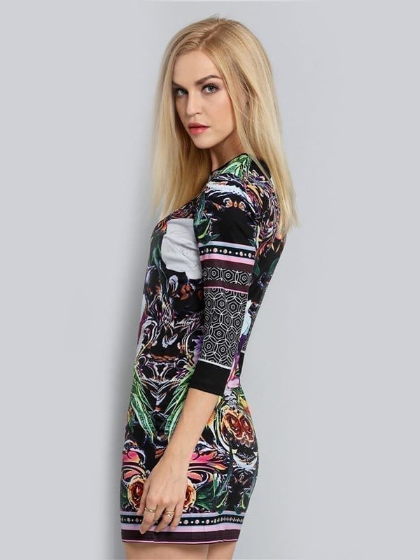 Long Sleeve Petals Flowery Floral Bodycon Dress