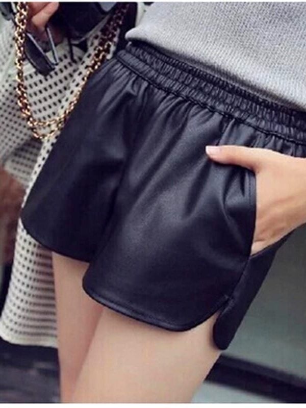 Leather Black Shorts With Pockets