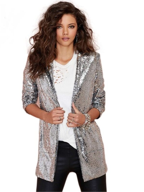 Silver Sequined Cardigan Jacket in Coats & Jackets