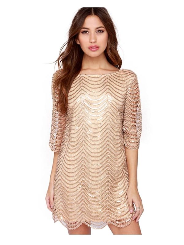 Lace Sequin Half Sleeve Mini Dress in Dresses