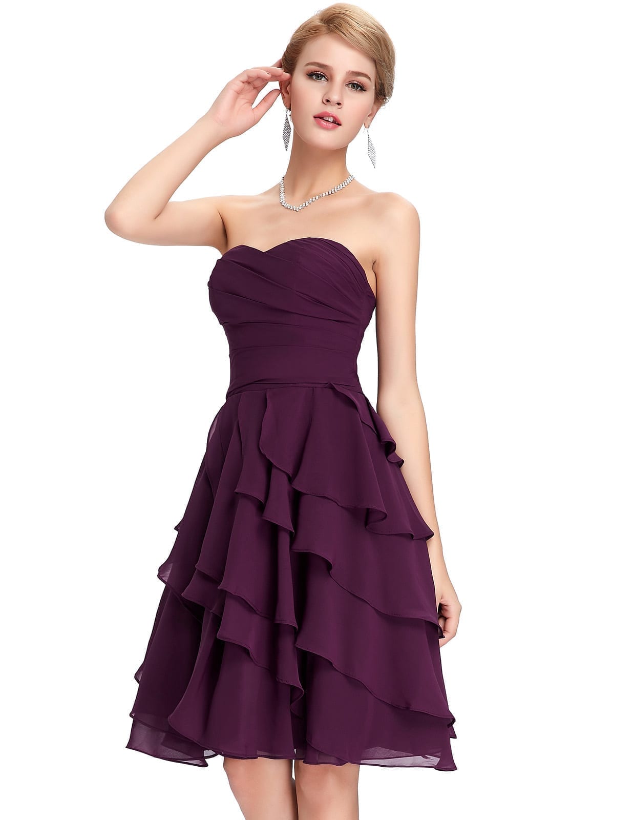 Short Purple A-Line Knee-Length Bridesmaid Dress ...