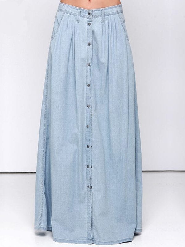 Loose High Waisted Breasted Long Denim Skirt