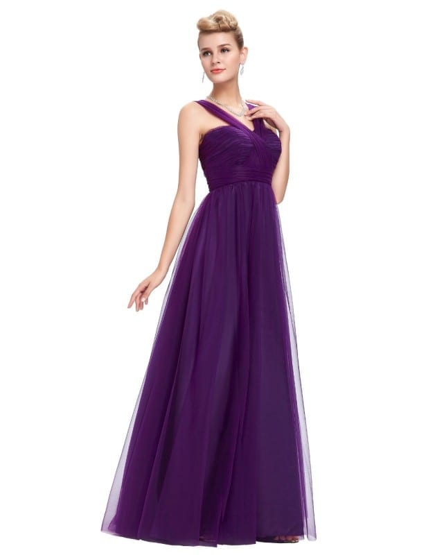 Long Purple Tulle Backless Elegant Bridesmaid Dress | Uniqistic.com